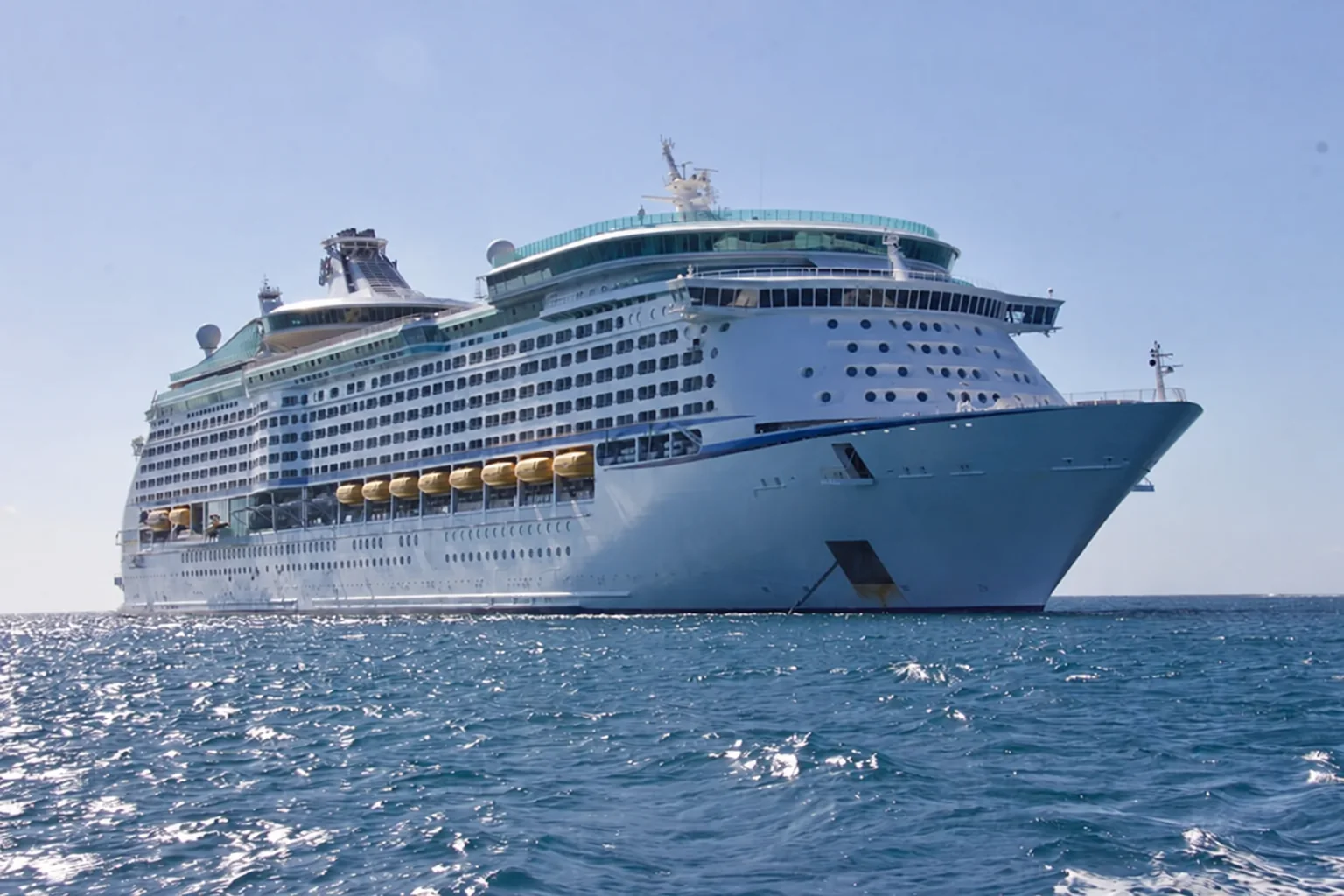 Cruise ship on sparkling blue Alaskan water